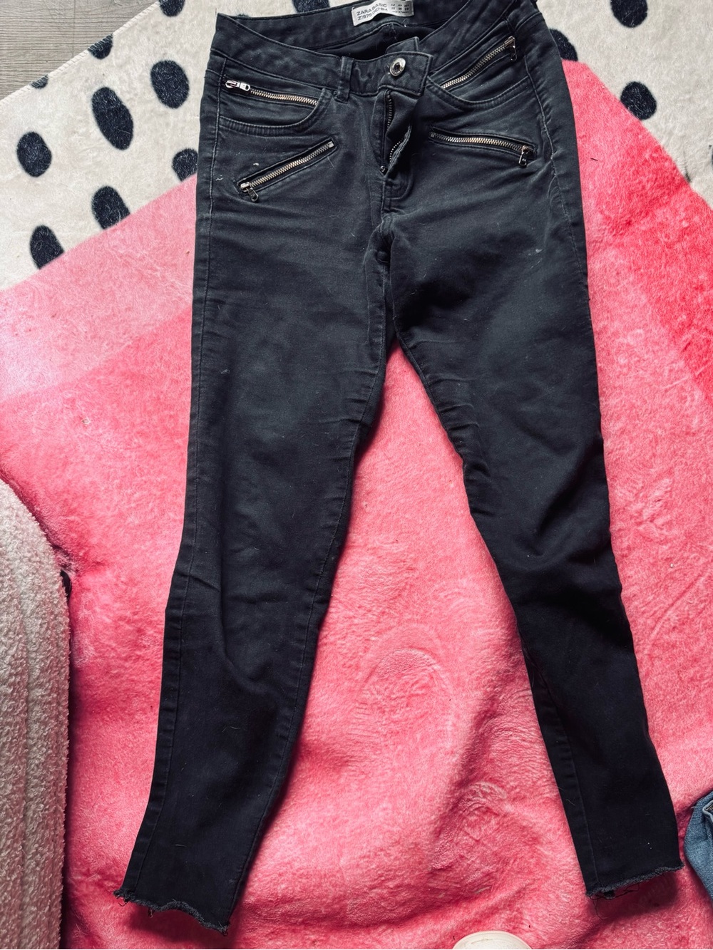 Zara Black Washed Skinny Jeans with Zip Accents